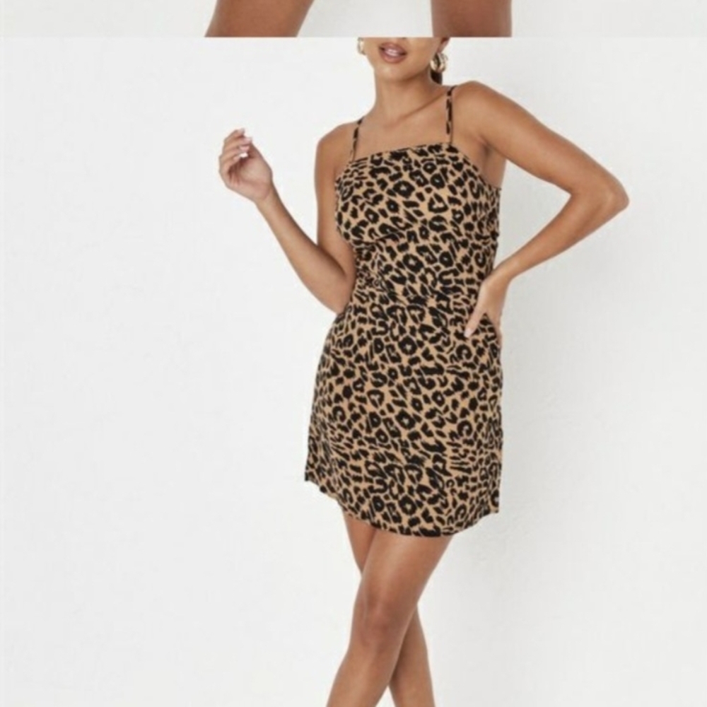 Missguided+ Animal Print Spaghetti Strap Mini Dress Bows On Back